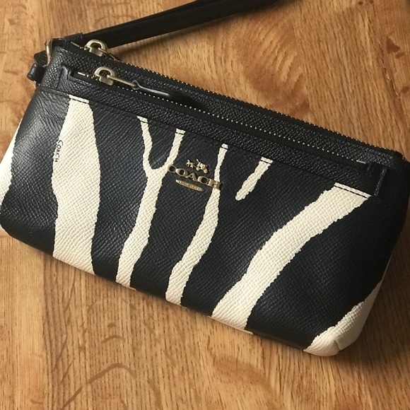 Coach Handbags - Coach Wristlet Zebra Textured Leather Wallet